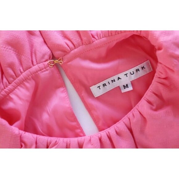 Trina Turk Women's Medium Flamingo Pink Peach Dress Sleeveless High-Neck Mini - Picture 5 of 9